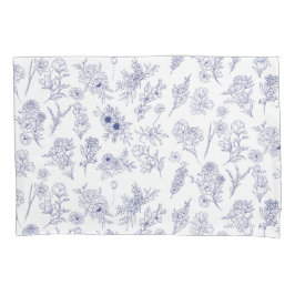 Blue and White Floral Pillowcase Kissenbezug