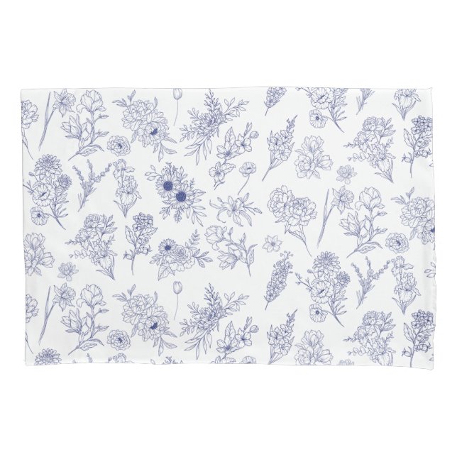 Blue and White Floral Pillowcase Kissenbezug (Vorderseite-Links)