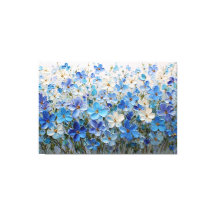 Blue and White Floral Textured Painting – Abstract