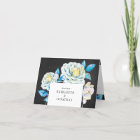 Blue and White Floral Wedding Danke Card Chalk