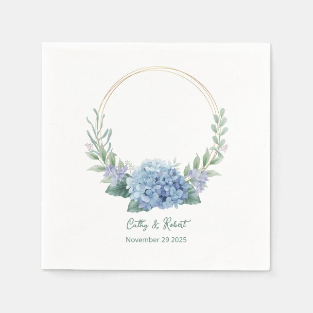 Blue and White Floral Wedding Foto Napkins Serviette (Vorderseite)