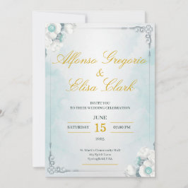 Blue and White Flower Beauty Wedding Invitation Einladung