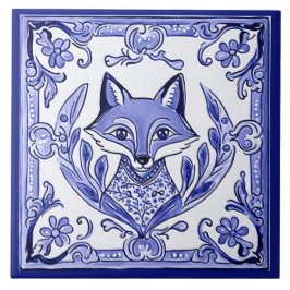 Blue and White Fox asiatische Art Folk Art Fliese