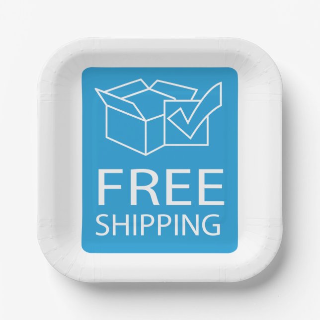 Blue and White Free Shipping Icon Pappteller (Vorderseite)