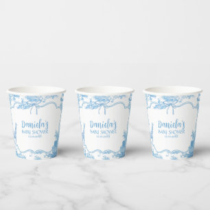 Blue and White French Toile de Jouy Baby Dusche Pappbecher