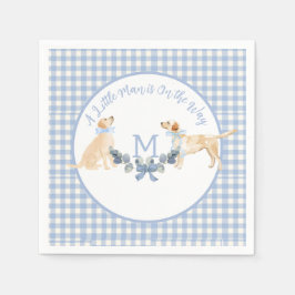 Blue and White Gingham Baby Dusche Begrüßungszeich Serviette