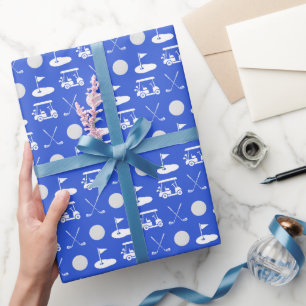 Blue and White Golf Balls, Carles & Clubs Geschenkpapier