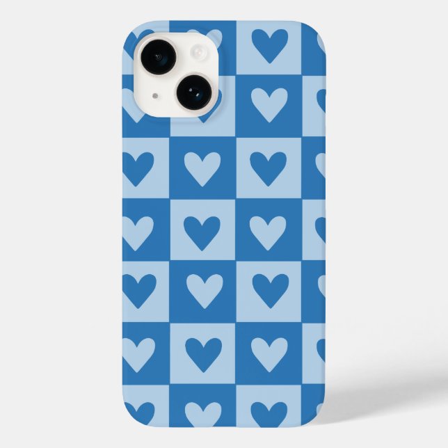 Blue and White Heart Checkered Phone Case (Rückseite)