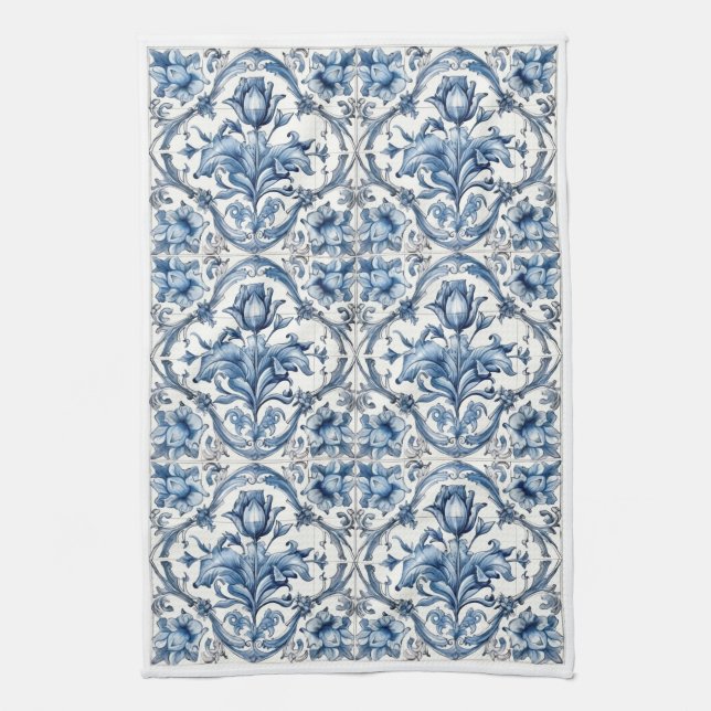 Blue and White Holland Tile 2 Geschirrtuch (Vertikal)