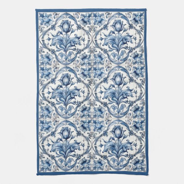 Blue and White Holland Tile Geschirrtuch (Vertikal)
