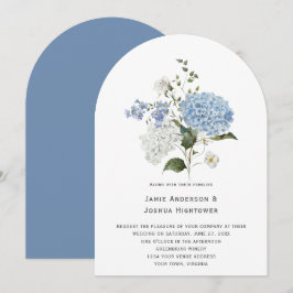 Blue and White Hydrangea White Rose Wedding Einladung