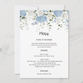 Blue and White Hydrangeas White Roses Wedding Menu Einladung