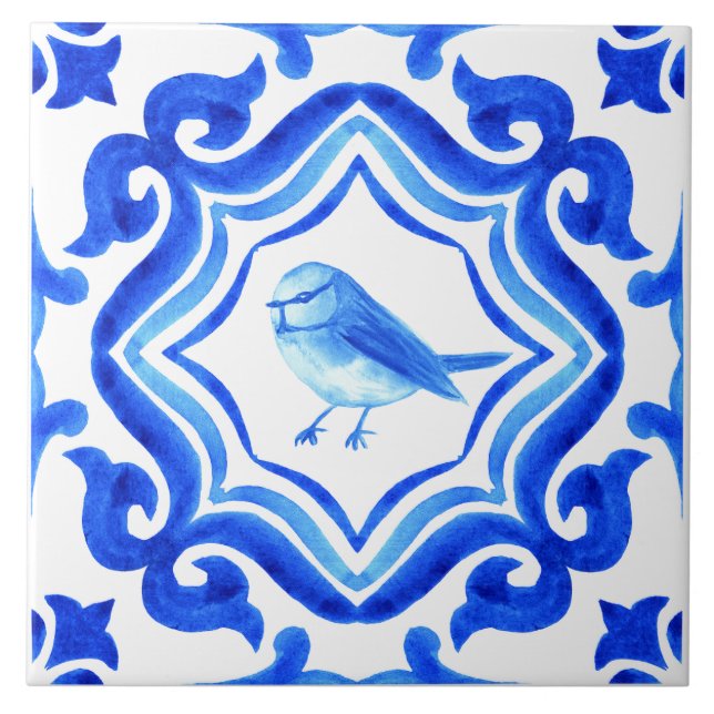 Blue and white Italian Hand Painted Mediterranean  Fliese (Vorderseite)
