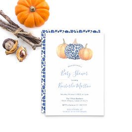Blue and White Leopard Print Pumpkin Baby Dusche Einladung