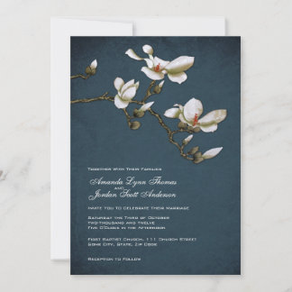 Blue and White Magnolia Wedding Invitation Einladung