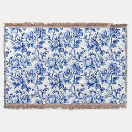 Blue and White Magnolias Toile de Jouy Decke