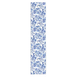 Blue and White Magnolias Toile de Jouy Kurzer Tischläufer