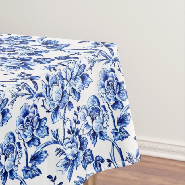 Blue and White Magnolias Toile de Jouy Tischdecke (Beispiel)