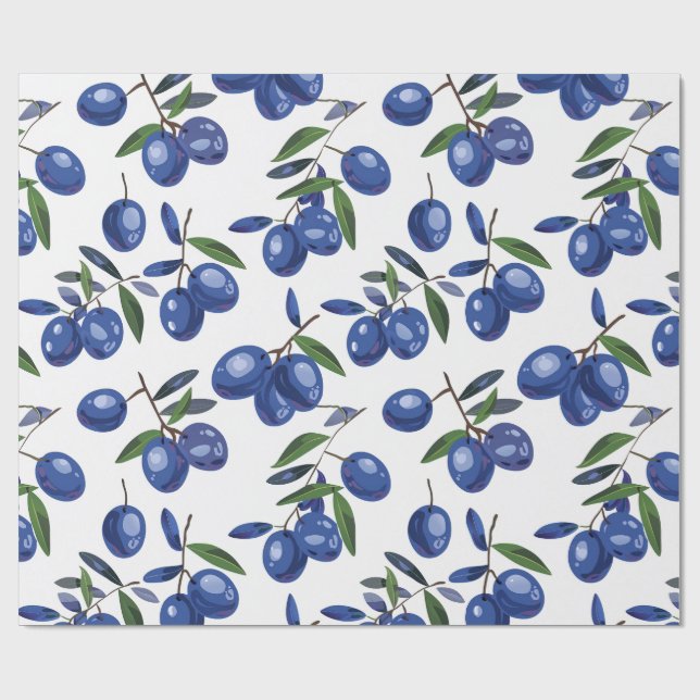 Blue and white Mediterranean Olives  Geschenkpapier (Flach)