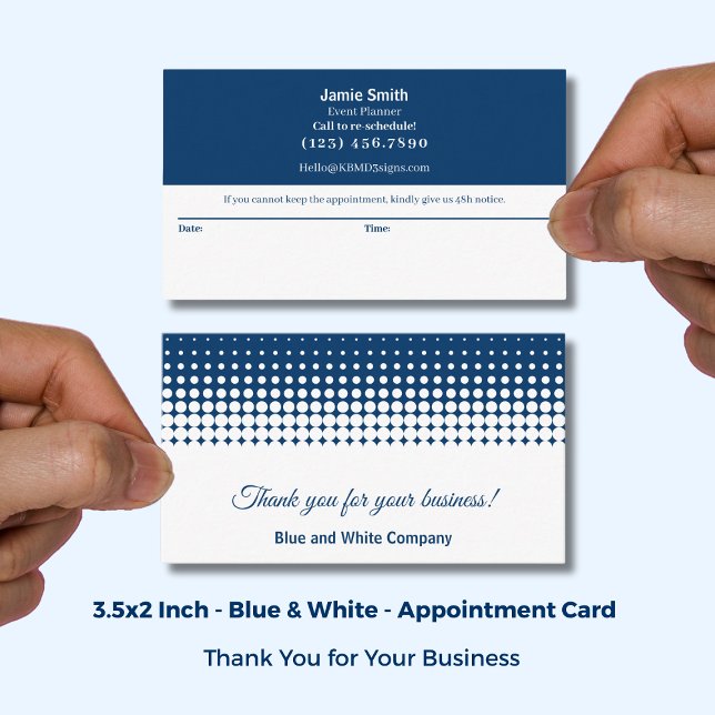 Blue and White Modern Combo Thank You & Terminkarte (Blue and White Modern Combo Thank You & Appointment Card; Size: 3.5x2 Inch)