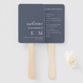 Blue and White Modern - Monogram Wedding Program - Fächer