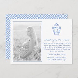 Blue and White Monogram Baby Shooting Picture Dankeskarte