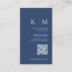Blue and White Monogram Modern-Wedding Registry- Visitenkarte