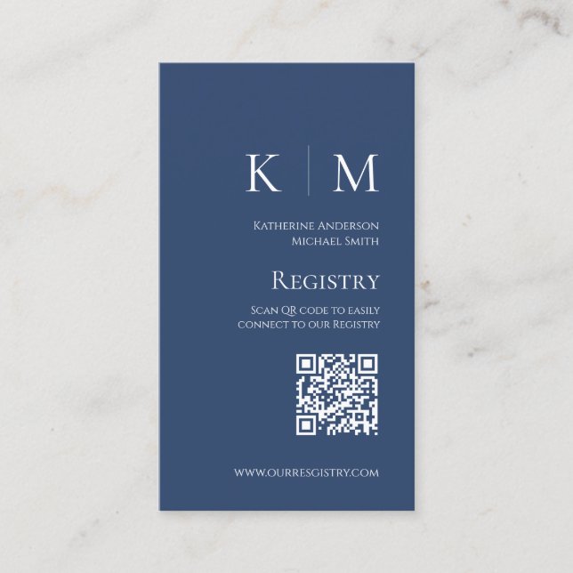 Blue and White Monogram Modern-Wedding Registry- Visitenkarte (Vorderseite)