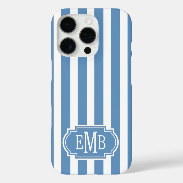 Blue and White Monogrammed Stripes Case-Mate iPhone Hülle (Rückseite)