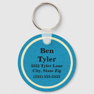 Blue and White Name Address Phone Keychain Schlüsselanhänger