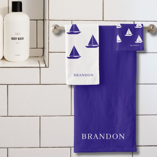 Blue and White Nautical Badhandtuch Set (Von Creator hochgeladen)