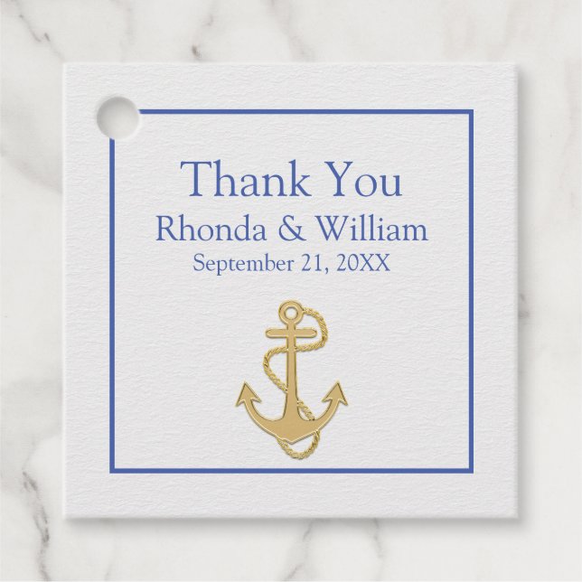 Blue and White Nautical Wedding Geschenkanhänger (Vorderseite)