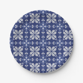 Blue and white paper plate with intricate floral pappteller