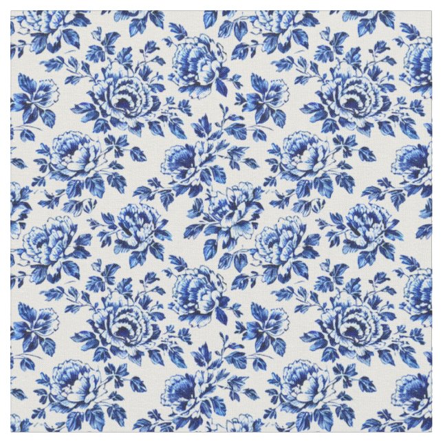 Blue and White Peonies Toile de Jouy Stoff (Nahaufnahme)