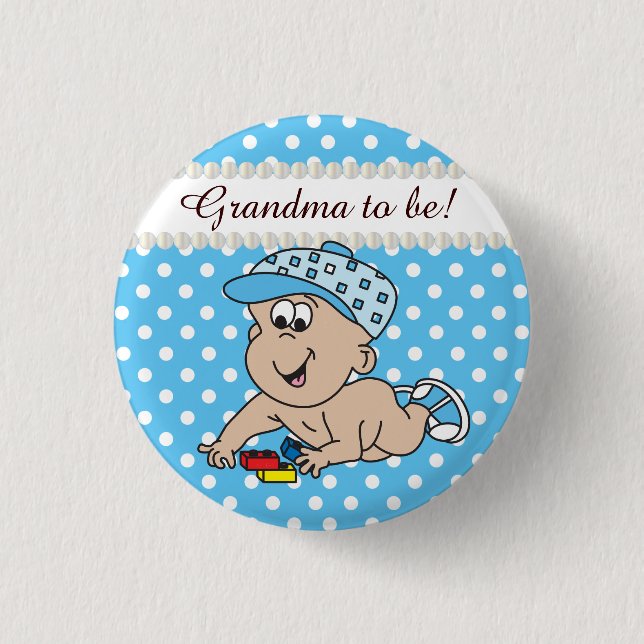 Blue and White Polka Dot | Baby Boy Button (Vorderseite)