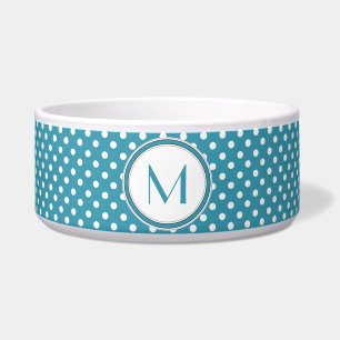 Blue and White Polka Dot Monogram Pet Bowl Napf