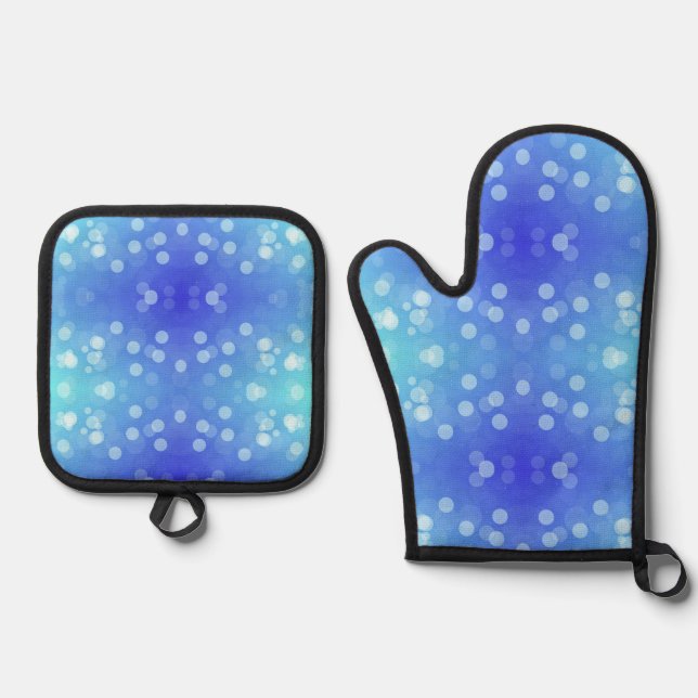 blue and white polka dot pattern on one side ofenhandschuh & Topflappen-Set (Vorderseite)