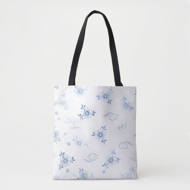 Blue and White Porcelain Floral Pattern Tote Bag (Vorderseite)