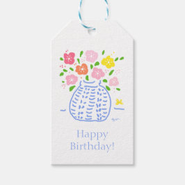 Blue and White Posy Vase Gift Tag Geschenkanhänger