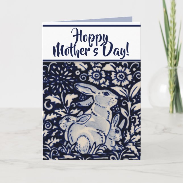 Blue and White Rabbit Baby Bunny Mother Day Karte (Vorderseite)