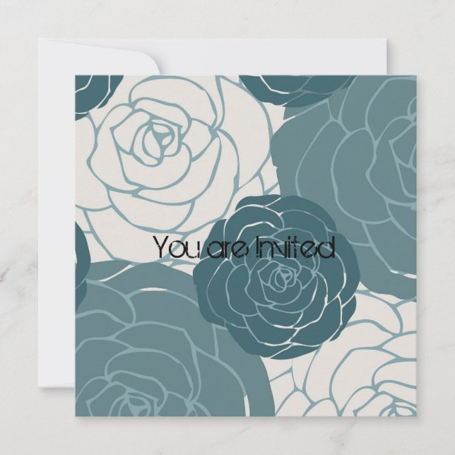 Blue and White Roses Baby Dusche Einladung (Vorderseite)