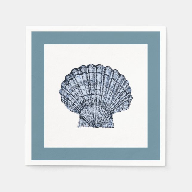 Blue and White Scallop Cocktail Napkins Serviette (Vorderseite)