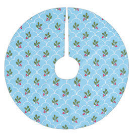 Blue and White Scallop Holly Berry Weihnachten Polyester Weihnachtsbaumdecke