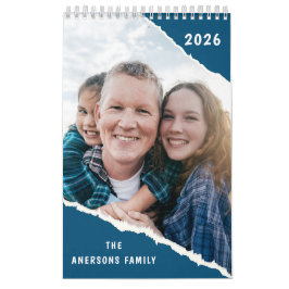 Blue and White Scrapbook Custom Family Photo 2026 Kalender