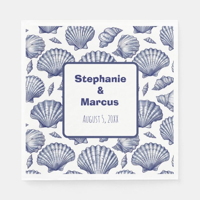 Blue and White Seashell Beach Wedding Napkins Serviette (Vorderseite)