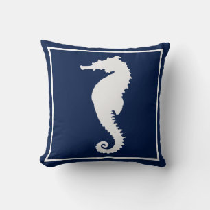 Blue and White Seepferd Coastal Nautical Beach Kissen