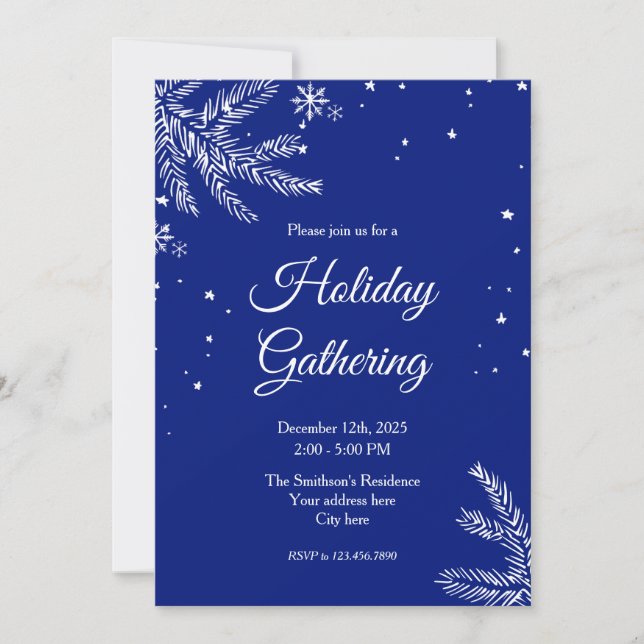 Blue and White Snowflake 5"x7" Holiday Gathering Einladung (Vorderseite)