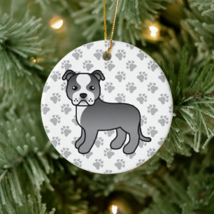 Blue and White Staffordshire Bull Terrier Dog Keramik Ornament