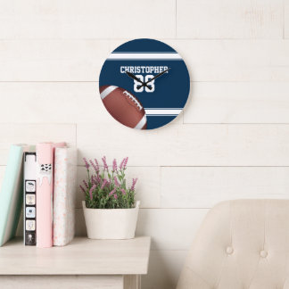 Blue and White Stripes Jersey Football Große Wanduhr