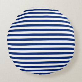 Blue and White Stripes Rundes Kissen